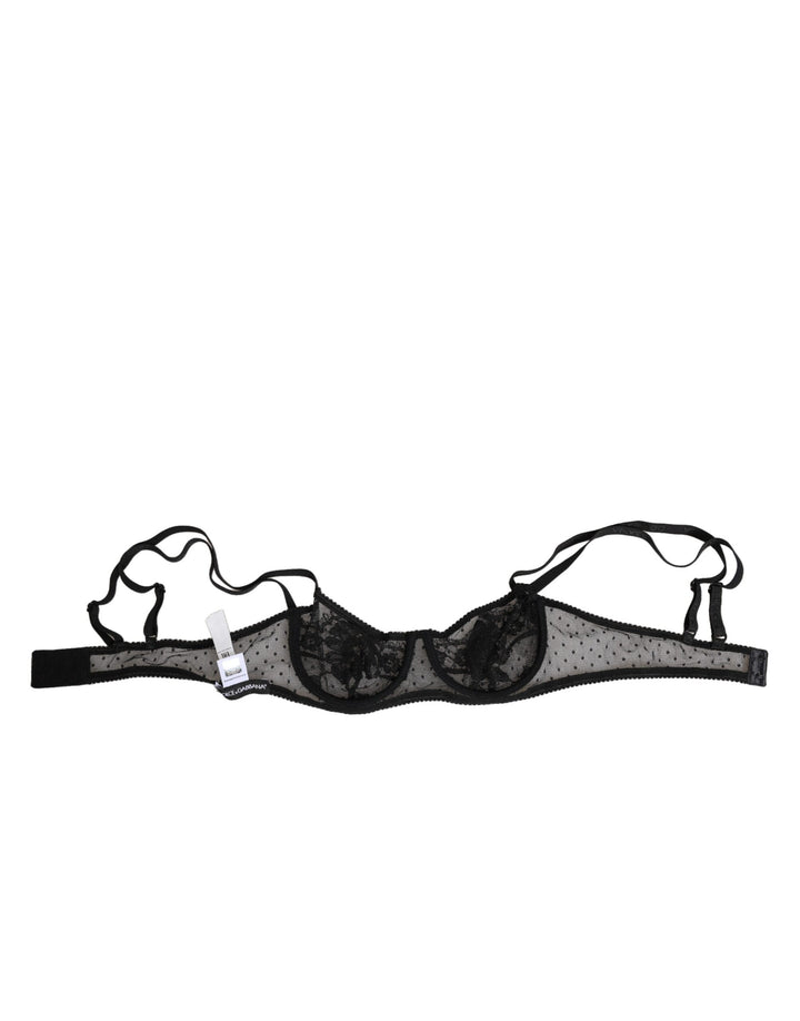 Dolce &amp; Gabbana Black Floral Underwired Balconette Bra Underwear