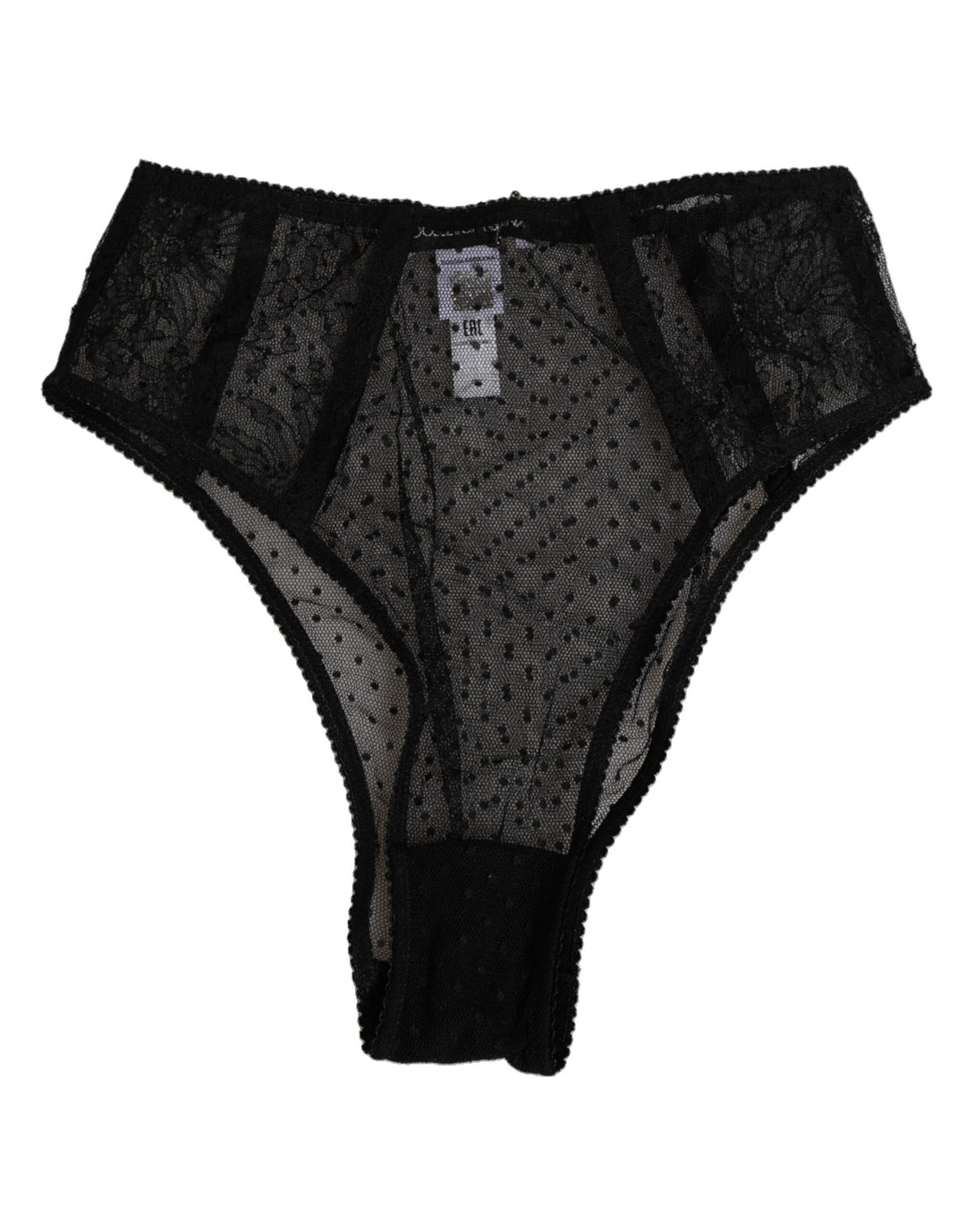 Dolce &amp; Gabbana Black Lace Polka Dot Mesh High Waist Underwear