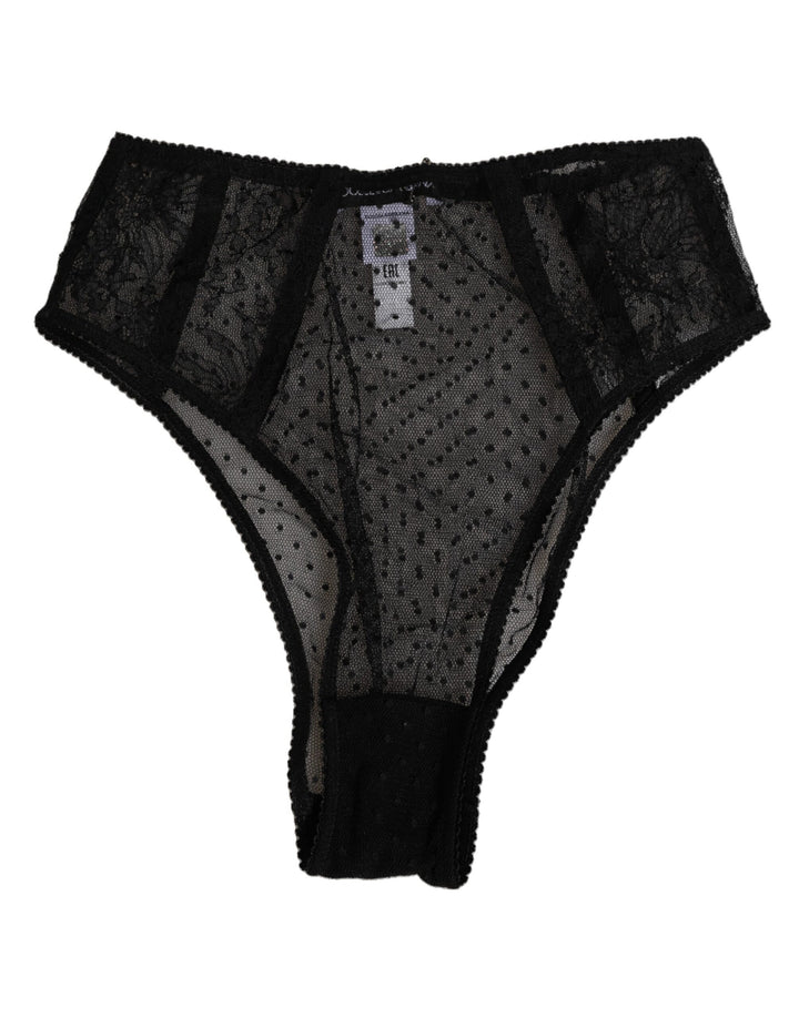 Dolce &amp; Gabbana Black Lace Polka Dot Mesh High Waist Underwear