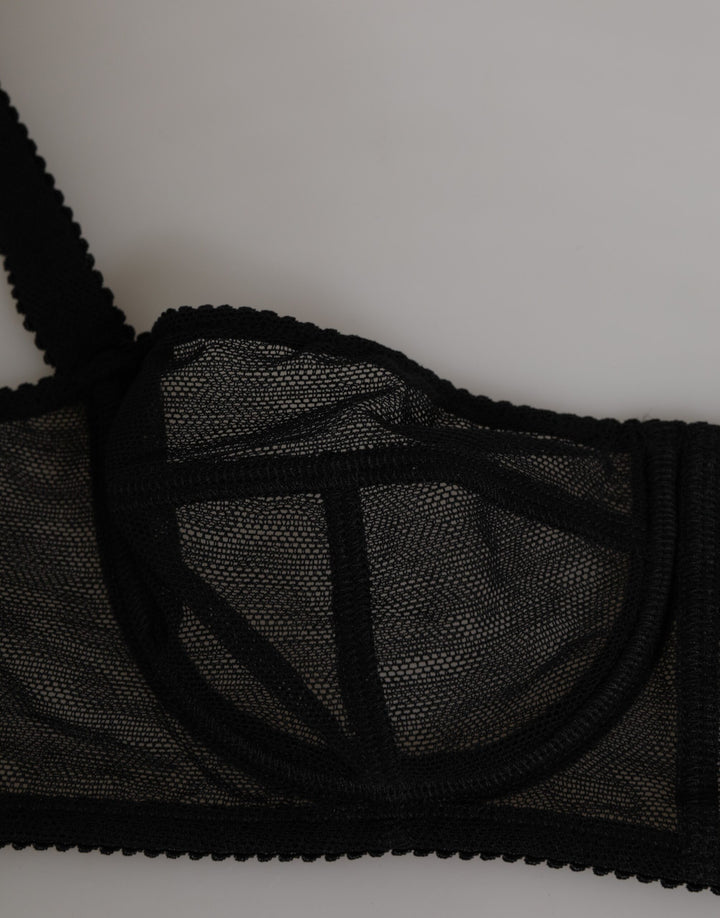 Dolce &amp; Gabbana Black Floral Underwired Balconette Bra Underwear