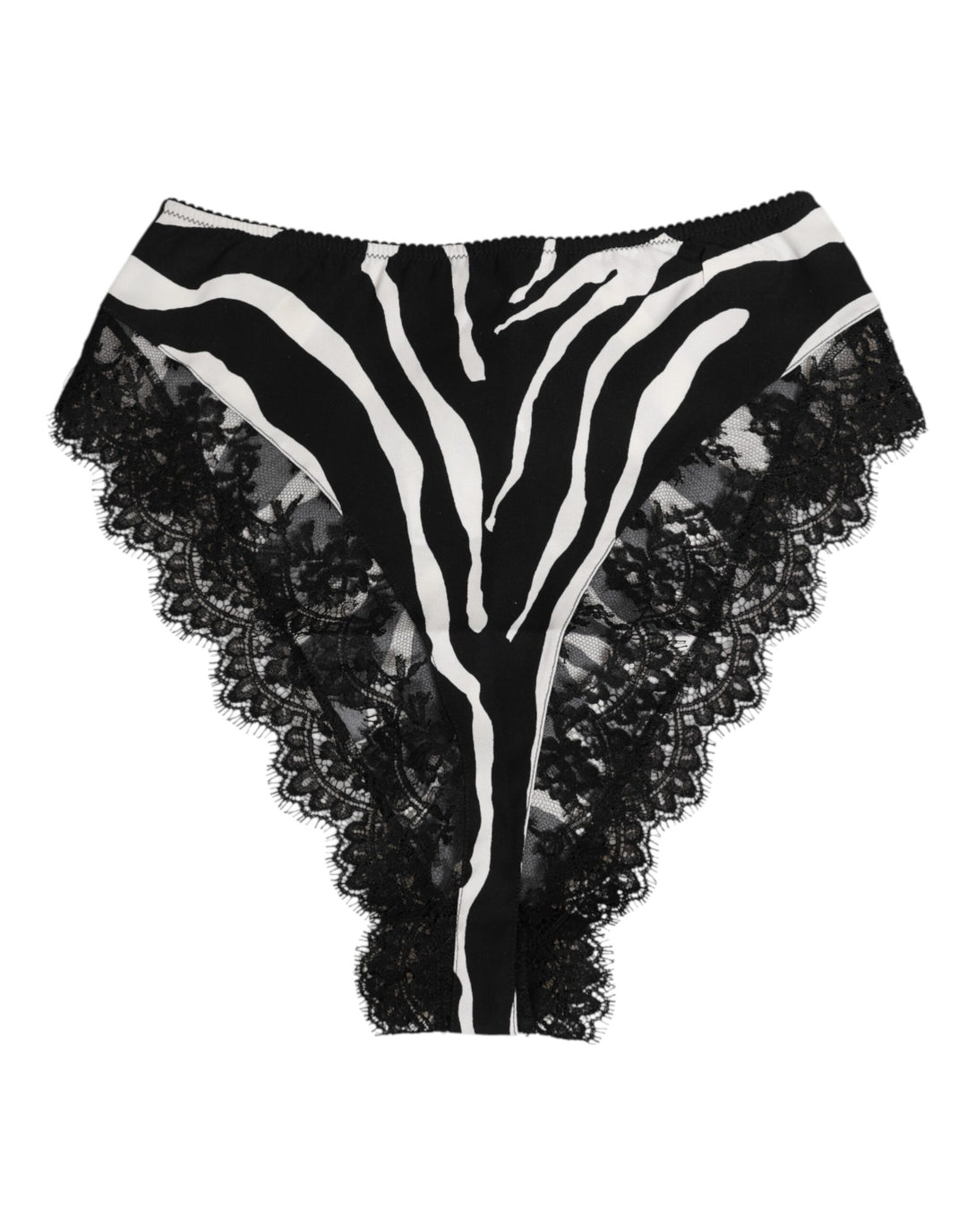 Dolce &amp; Gabbana Black Silk Zebra Print Lace High Waist Underwear