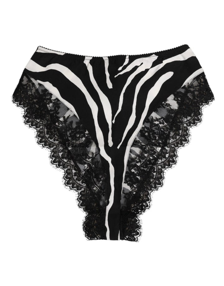 Dolce &amp; Gabbana Black Silk Zebra Print Lace High Waist Underwear
