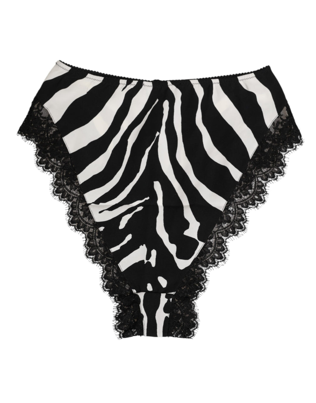 Dolce &amp; Gabbana Black Silk Zebra Print Lace High Waist Underwear