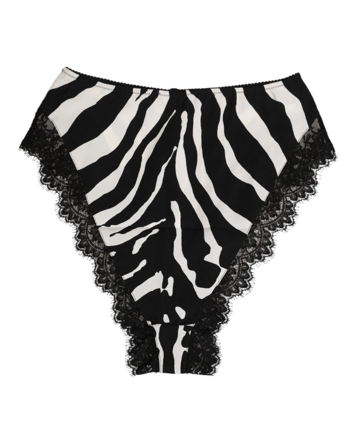 Dolce &amp; Gabbana Black Silk Zebra Print Lace High Waist Underwear