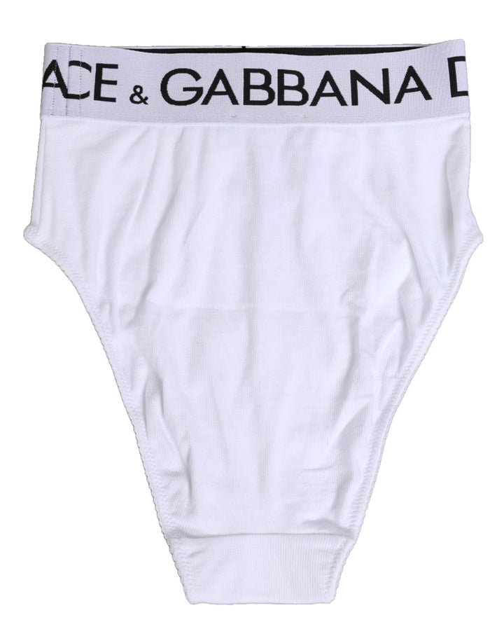 Dolce &amp; Gabbana White Cotton Stretch High Waist Panty Underwear