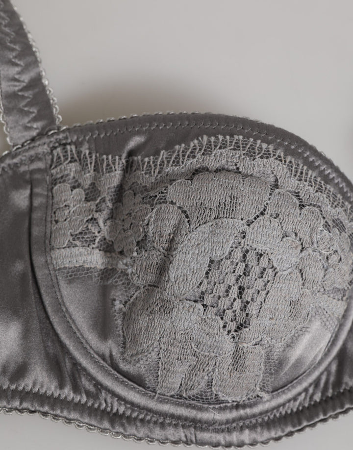 Dolce &amp; Gabbana Gray Silk Underwired Balconette Bra Underwear