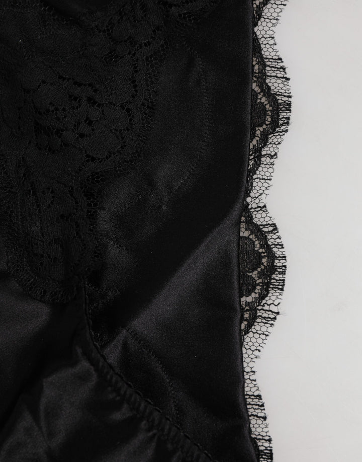 Dolce &amp; Gabbana Black Silk Satin Floral Lace Panty Brief Underwear