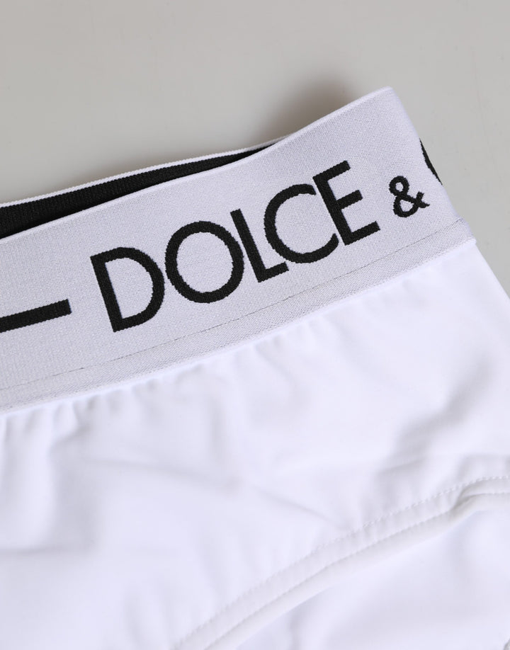 Dolce &amp; Gabbana White Nylon Logo Waistband Shorts Underwear