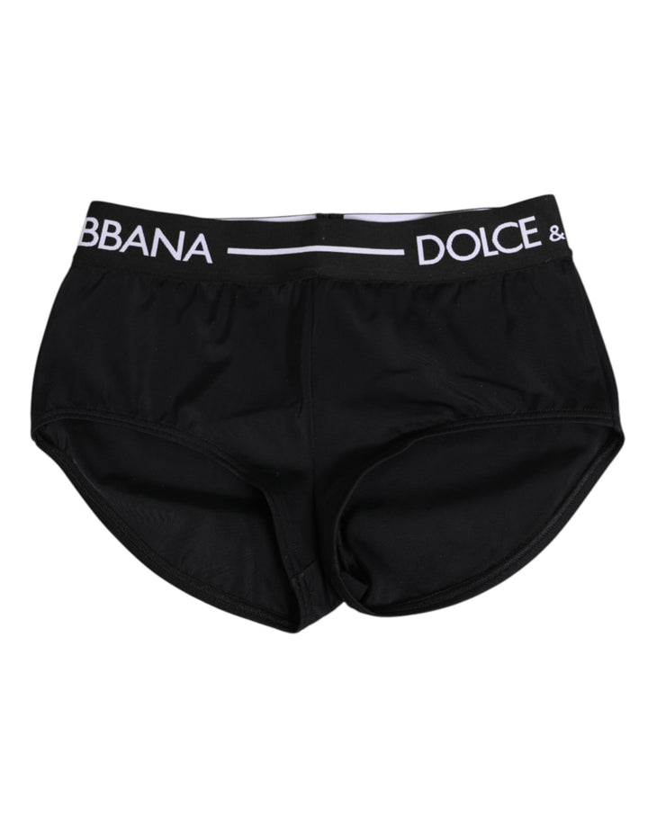Dolce &amp; Gabbana Black Nylon Logo Waistband Shorts Underwear
