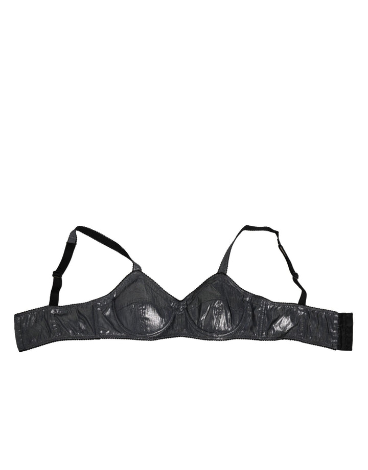 Dolce &amp; Gabbana Dark Gray Silk Stretch Balconcino Bra Underwear