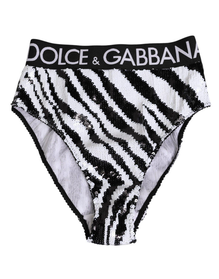 Dolce &amp; Gabbana Black White Stripes High Waist Panty Underwear