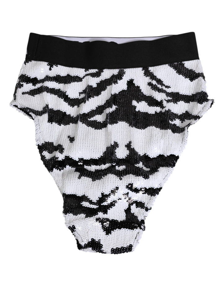 Dolce &amp; Gabbana Black White Sequin High Waist Panty Underwear