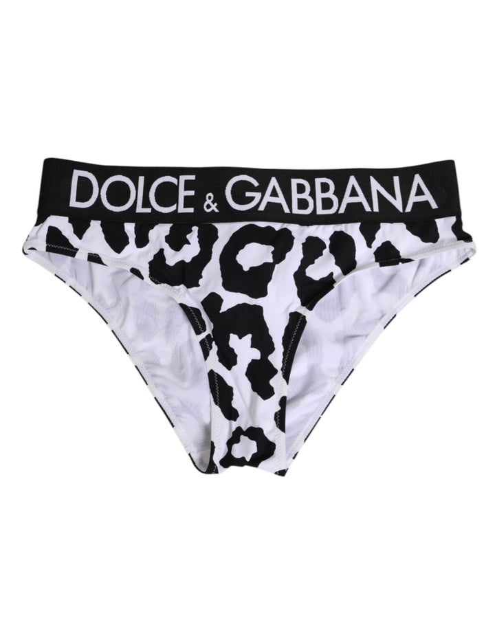 Dolce &amp; Gabbana White Leopard Nylon High Waist Panty Underwear