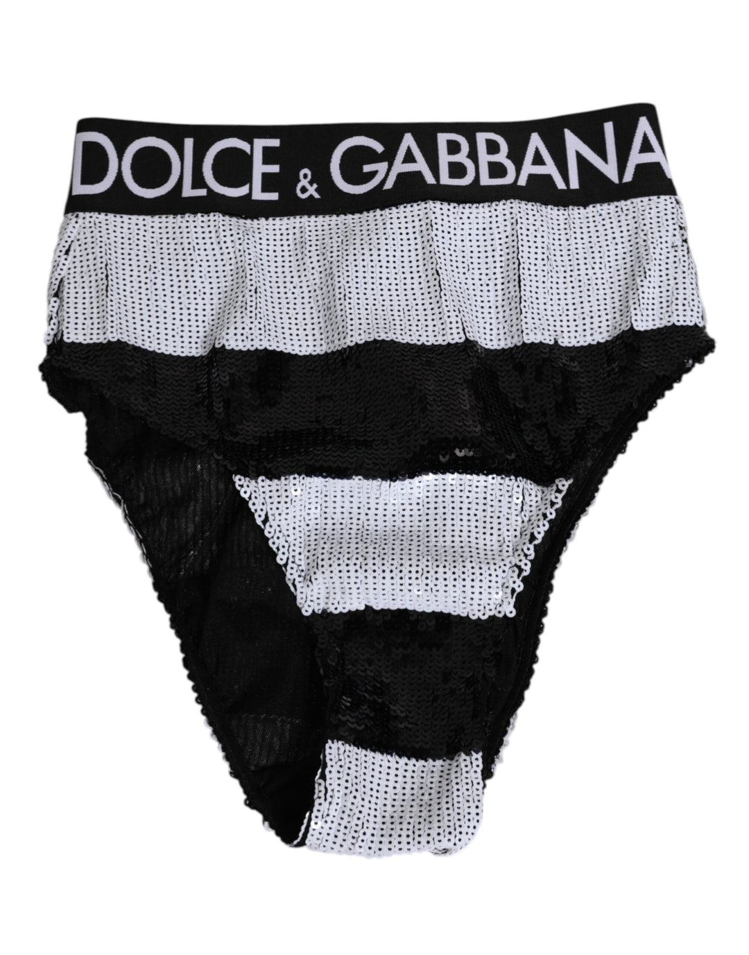 Dolce &amp; Gabbana Black White Sequin High Waist Panty Underwear