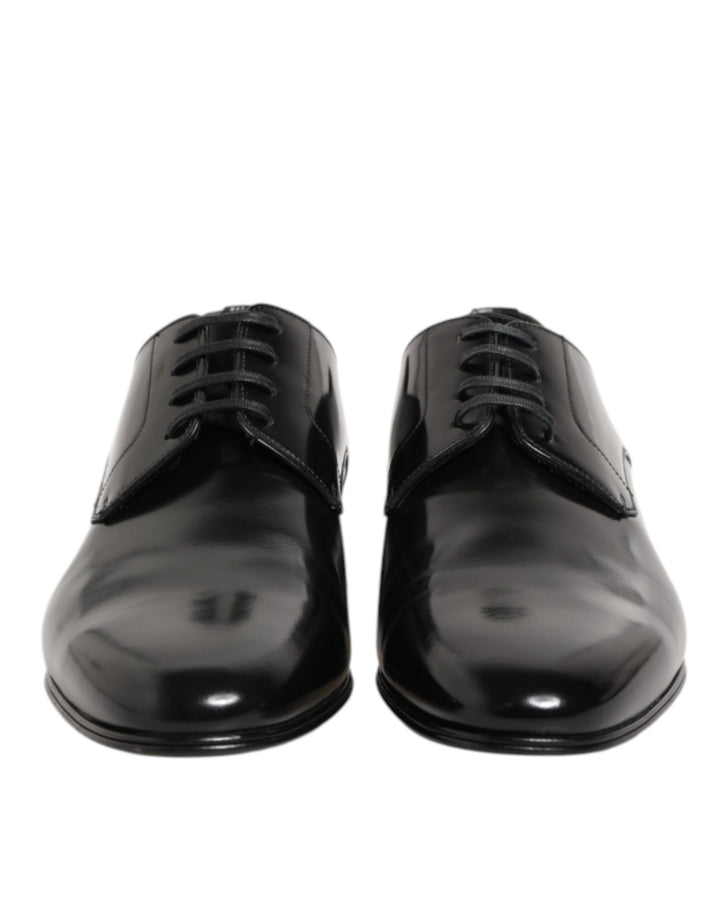 Dolce &amp; Gabbana Black Calfskin Leather Derby Men Dress Shoes