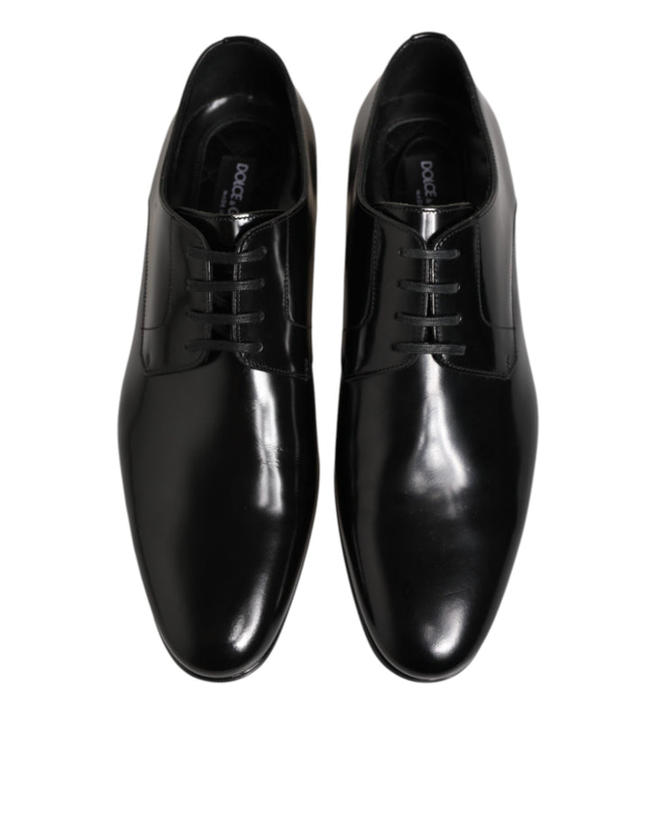 Dolce &amp; Gabbana Black Calfskin Leather Derby Men Dress Shoes