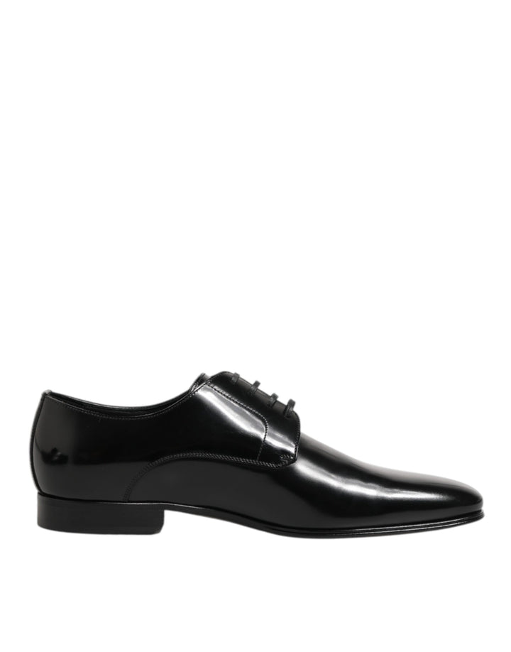 Dolce &amp; Gabbana Black Calfskin Leather Derby Men Dress Shoes