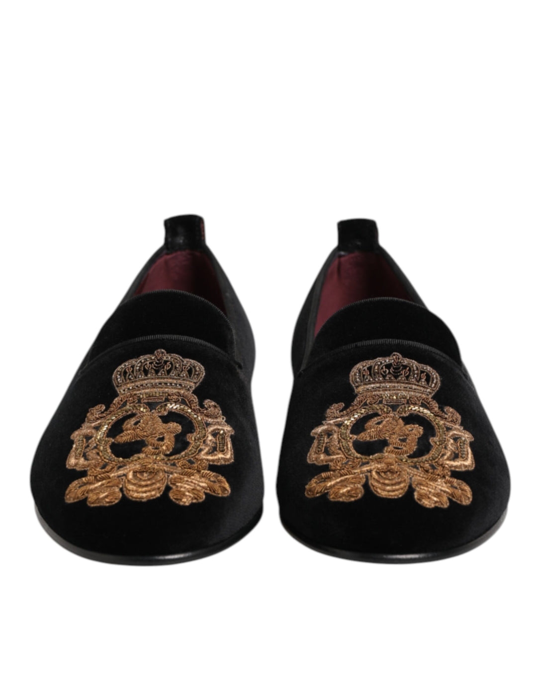 Dolce &amp; Gabbana Black Velvet Gold Crown Mens Loafers Shoes