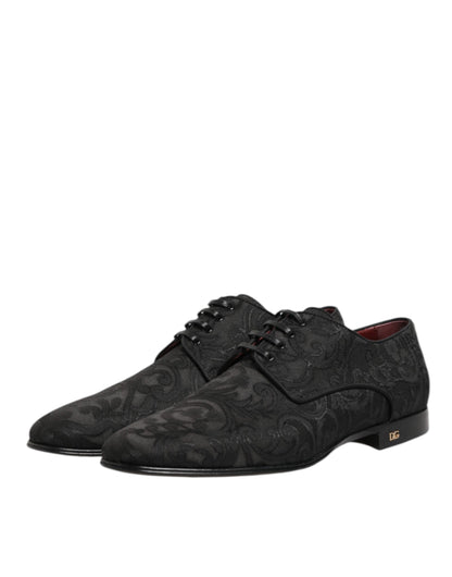 Dolce & Gabbana Black Brocade Lace Up Derby Men Dress Shoes