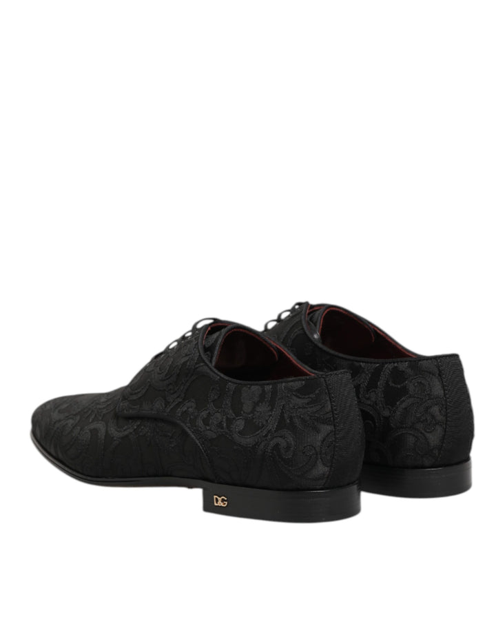 Dolce &amp; Gabbana Black Brocade Lace Up Derby Men Dress Shoes
