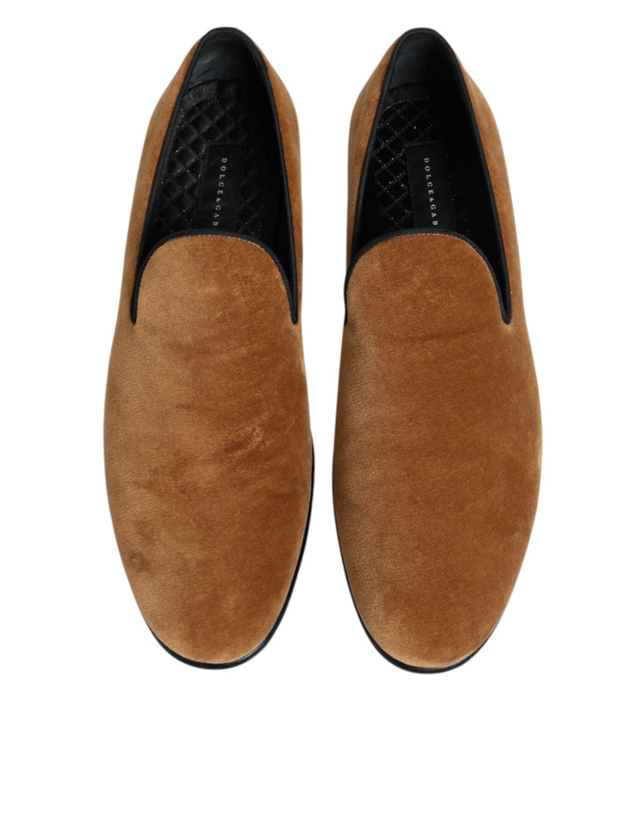 Dolce &amp; Gabbana Brown Suede Slip On Men Loafers Formal Shoes