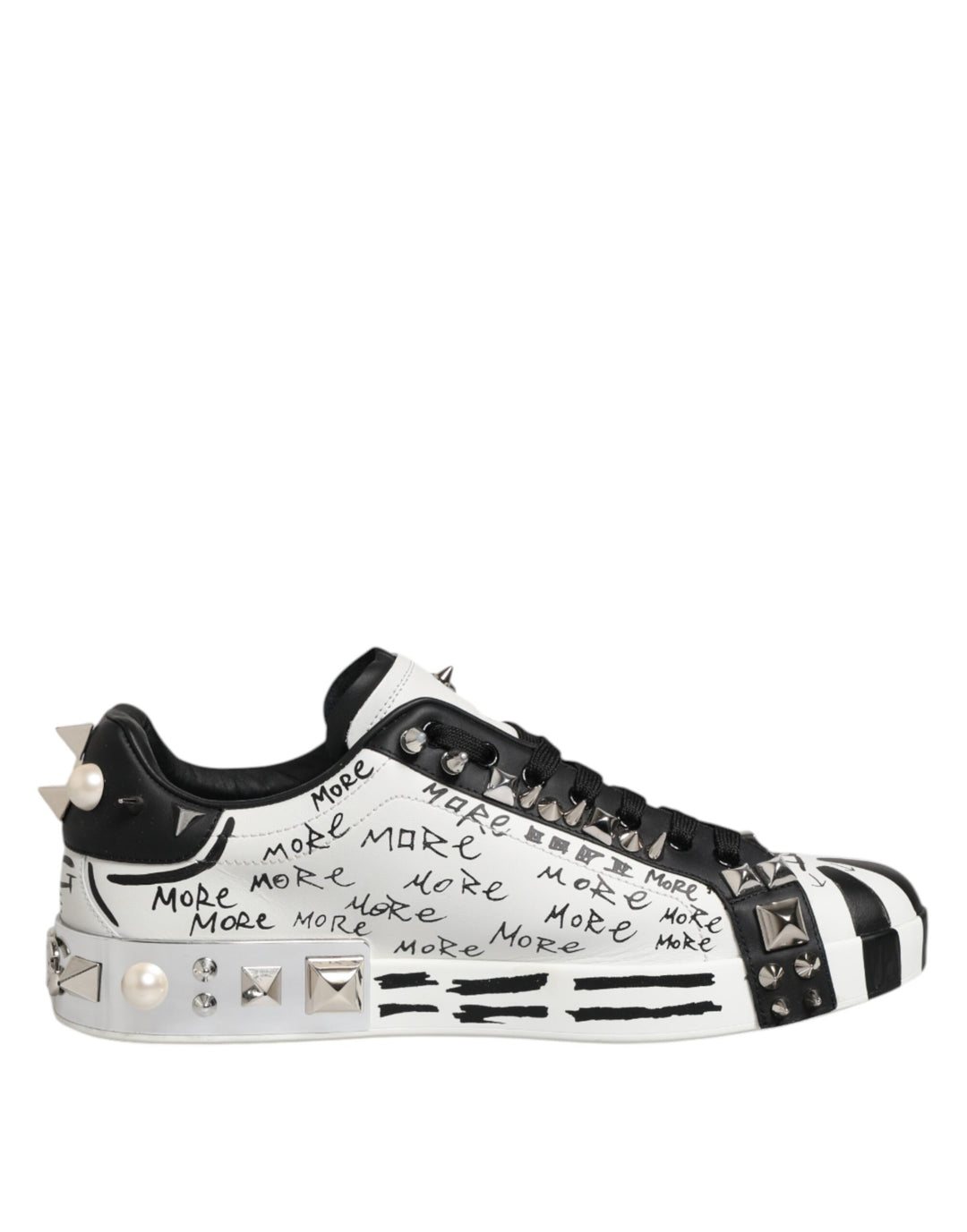 Dolce & Gabbana White Portofino Studded Men Sneakers Shoes