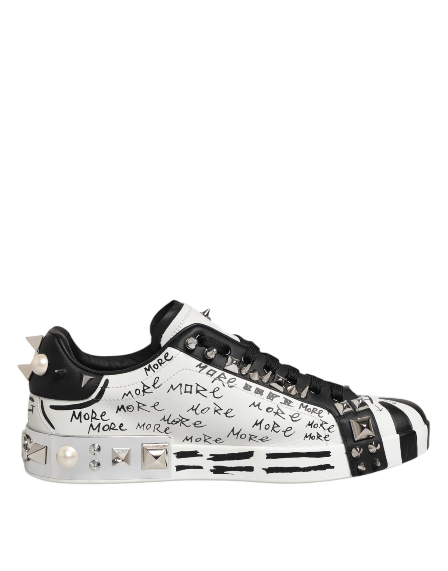 Dolce & Gabbana White Portofino Studded Men Sneakers Shoes
