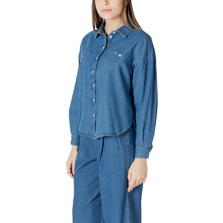 ICHI Blue Cotton Blouse