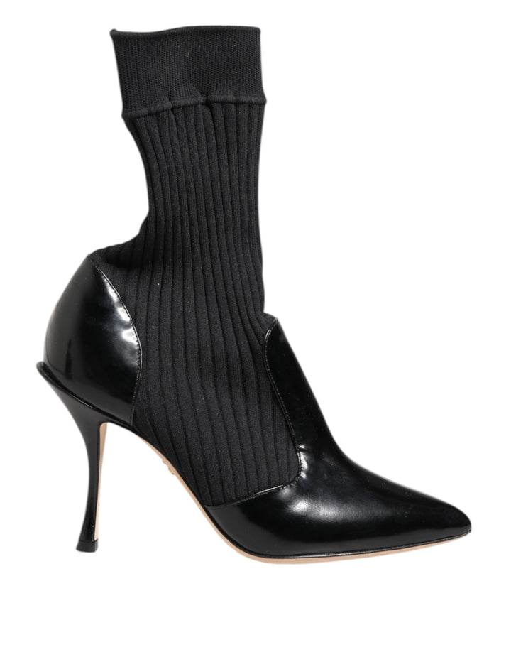 Dolce &amp; Gabbana Black Stretch Stilettos Booties Socks Shoes