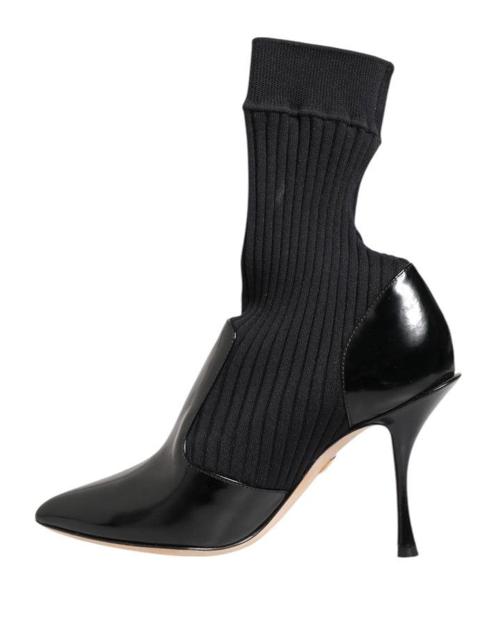 Dolce &amp; Gabbana Black Stretch Stilettos Booties Socks Shoes