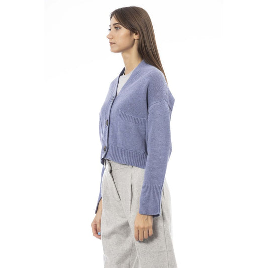 Alpha Studio Light Blue Merino Wool Women Cardigan