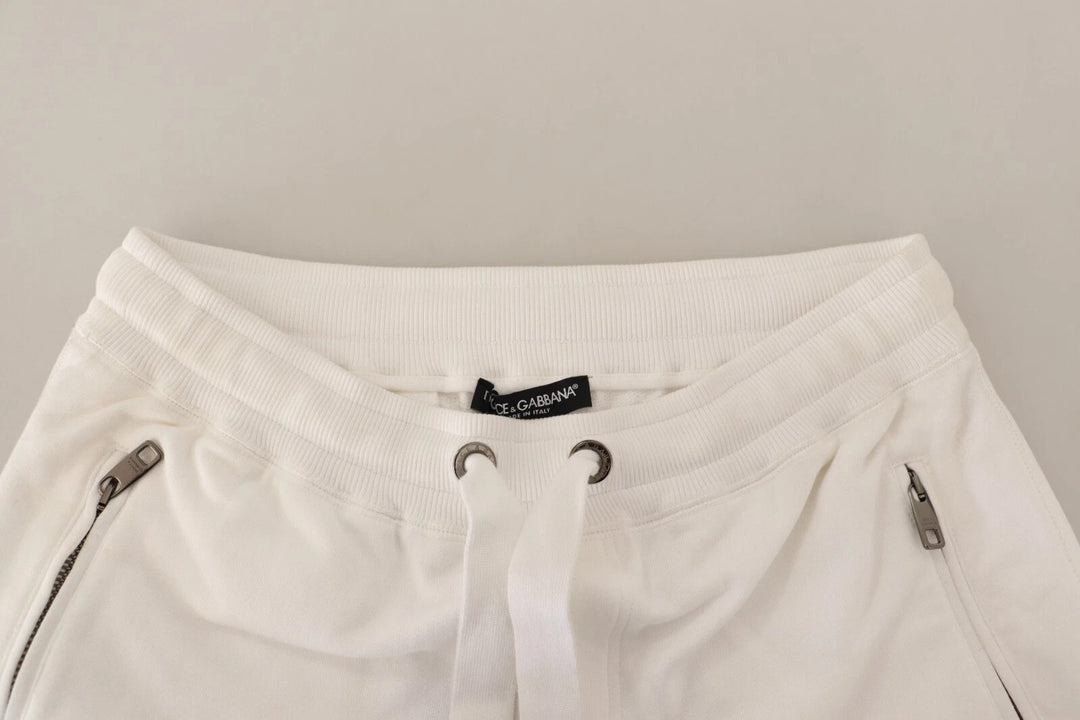 Dolce &amp; Gabbana White Cotton Logo Patch Sweatpants Jogging Pants
