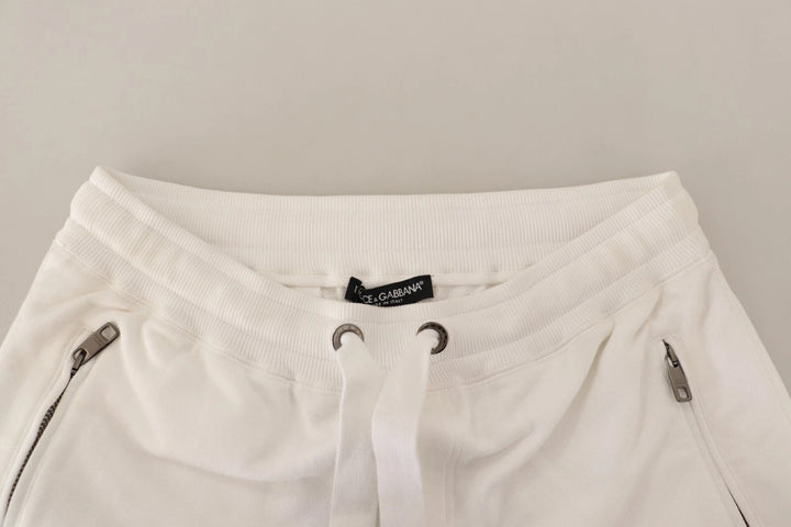 Dolce &amp; Gabbana White Cotton Logo Patch Sweatpants Jogging Pants