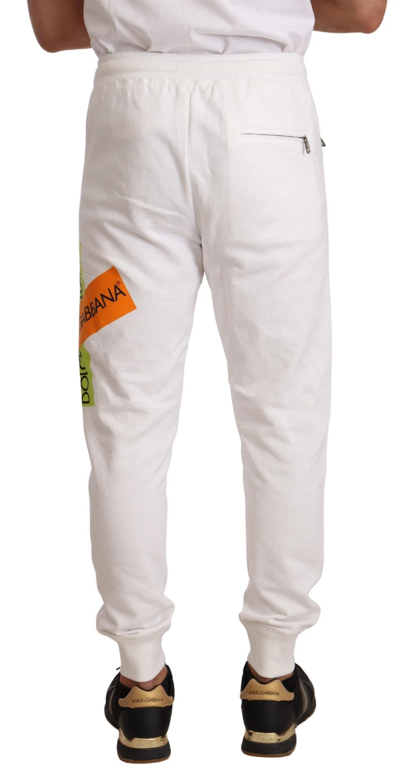 Dolce &amp; Gabbana White Cotton Logo Patch Sweatpants Jogging Pants