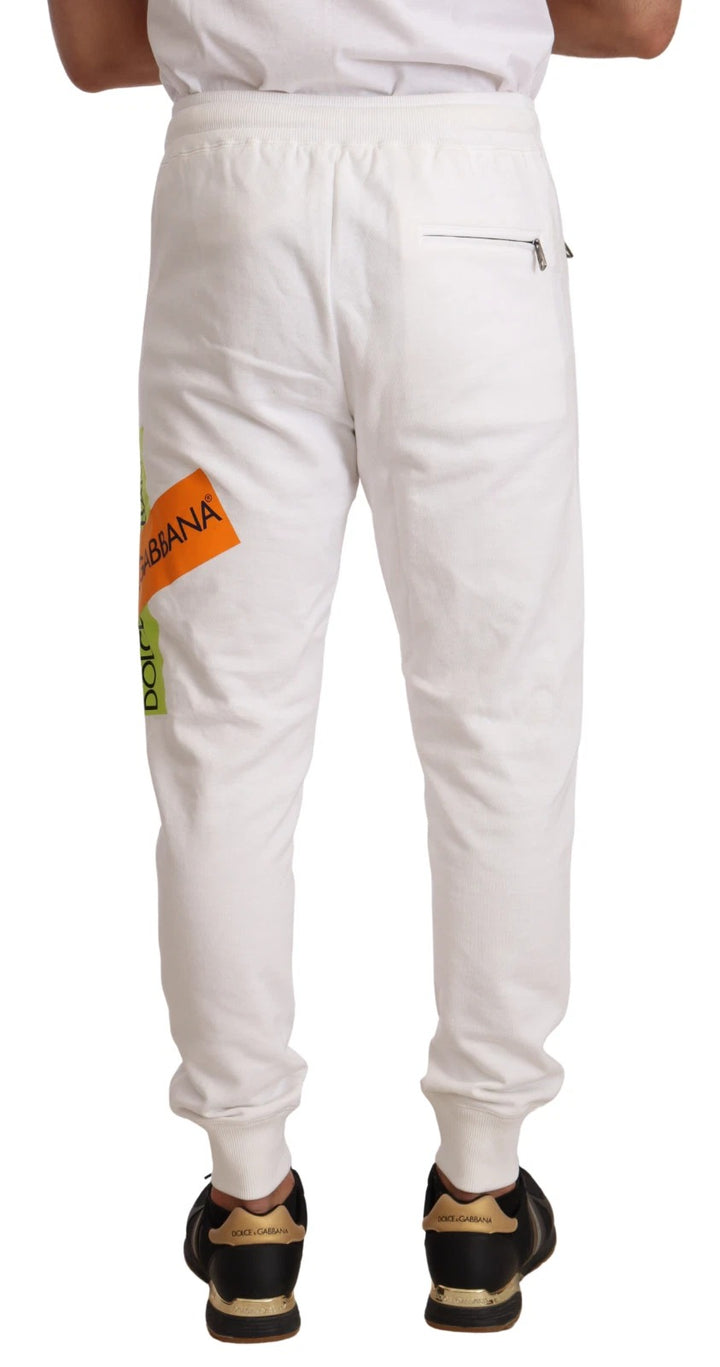 Dolce &amp; Gabbana White Cotton Logo Patch Sweatpants Jogging Pants