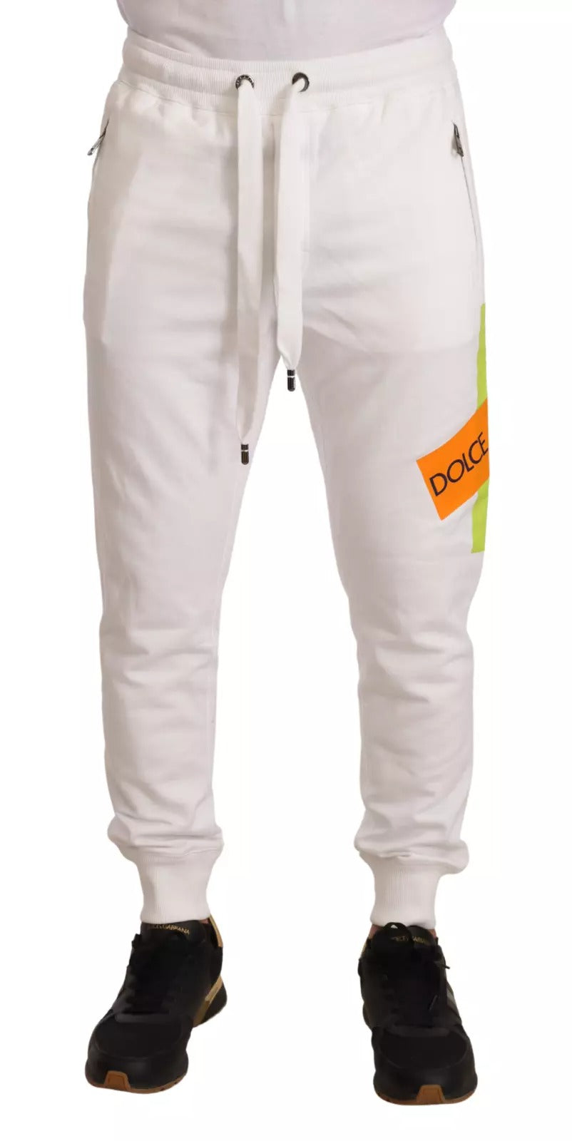 Dolce &amp; Gabbana White Cotton Logo Patch Sweatpants Jogging Pants