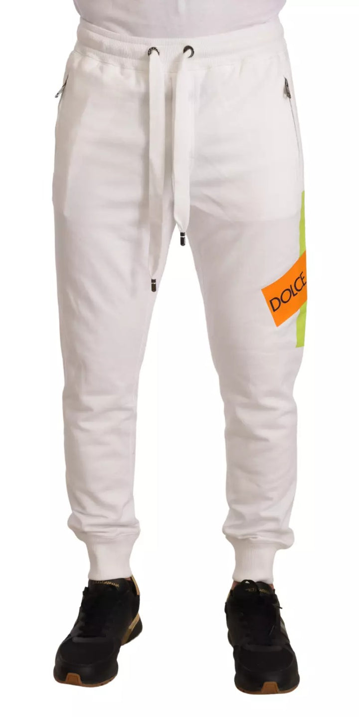 Dolce &amp; Gabbana White Cotton Logo Patch Sweatpants Jogging Pants