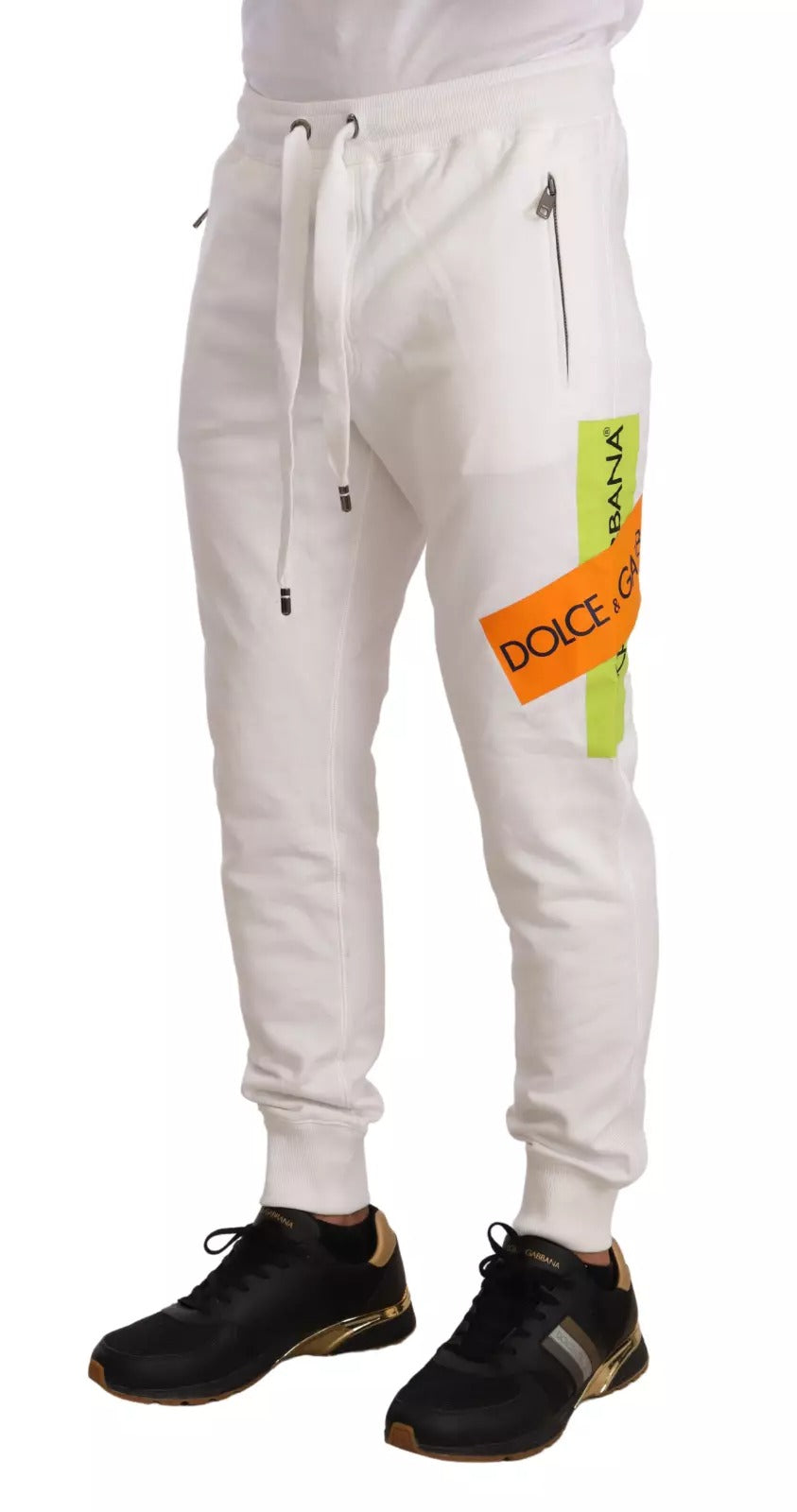 Dolce &amp; Gabbana White Cotton Logo Patch Sweatpants Jogging Pants