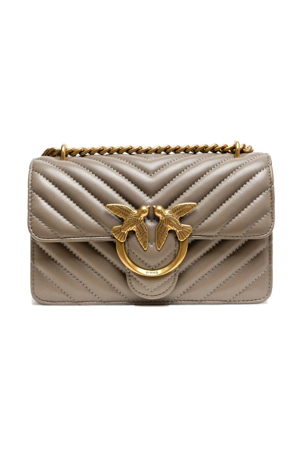 PINKO - Grey Leather Love One Mini Shoulder Bag