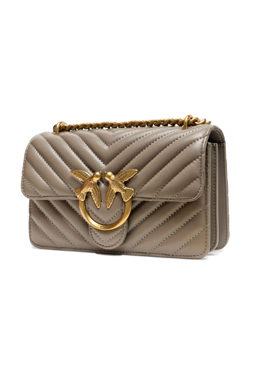 PINKO - Grey Leather Love One Mini Shoulder Bag