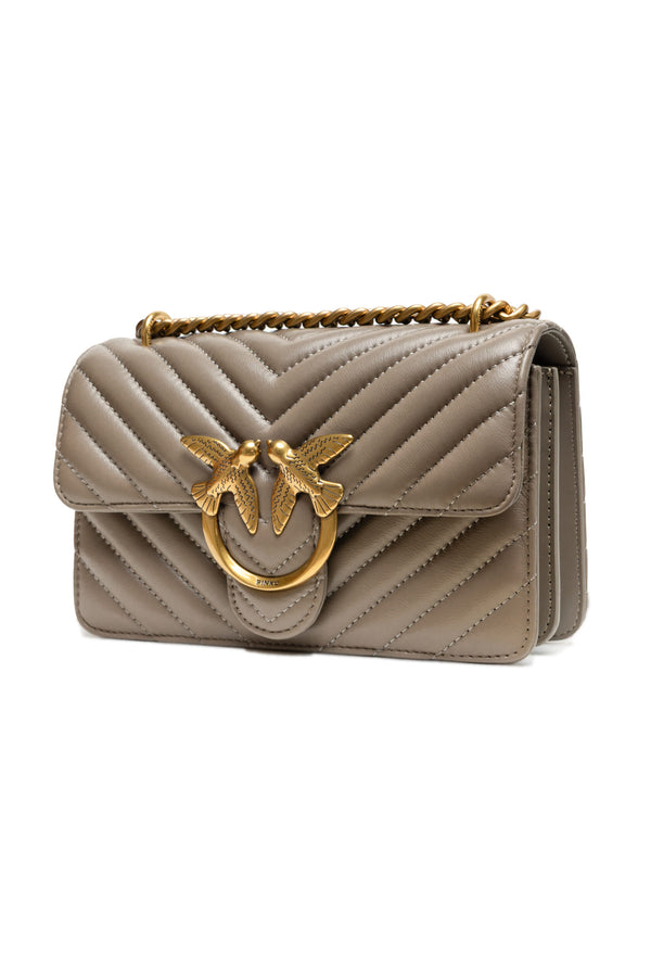 PINKO - Grey Leather Love One Mini Shoulder Bag
