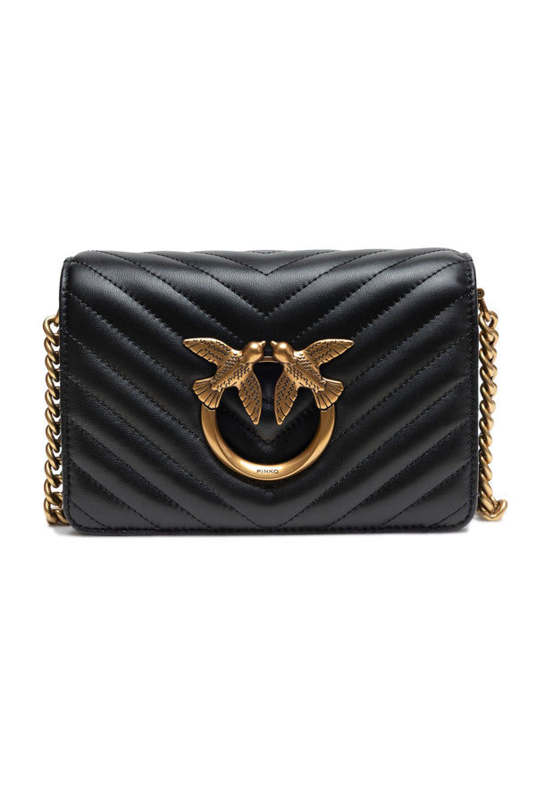 PINKO - Black Leather Love Click Mini Shoulder Bag