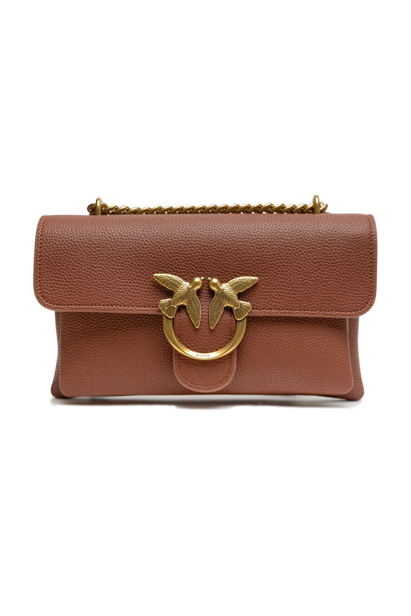 PINKO - Brown Leather Love Boucle Riga Shoulder Bag