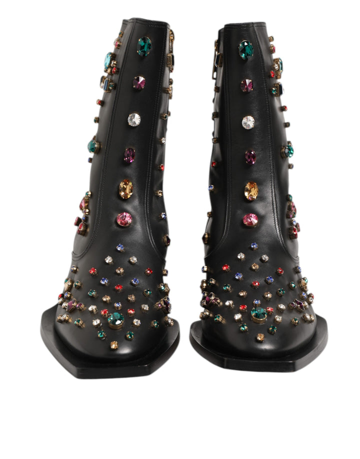 Dolce &amp; Gabbana Black Crystal Embellished Men Short Boots Shoes