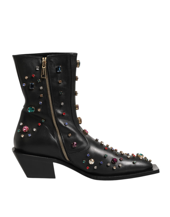 Dolce &amp; Gabbana Black Crystal Embellished Men Short Boots Shoes