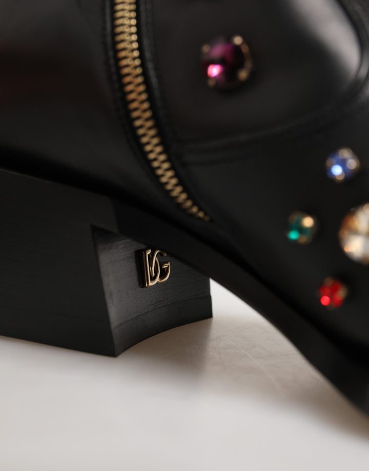 Dolce &amp; Gabbana Black Crystal Embellished Men Short Boots Shoes