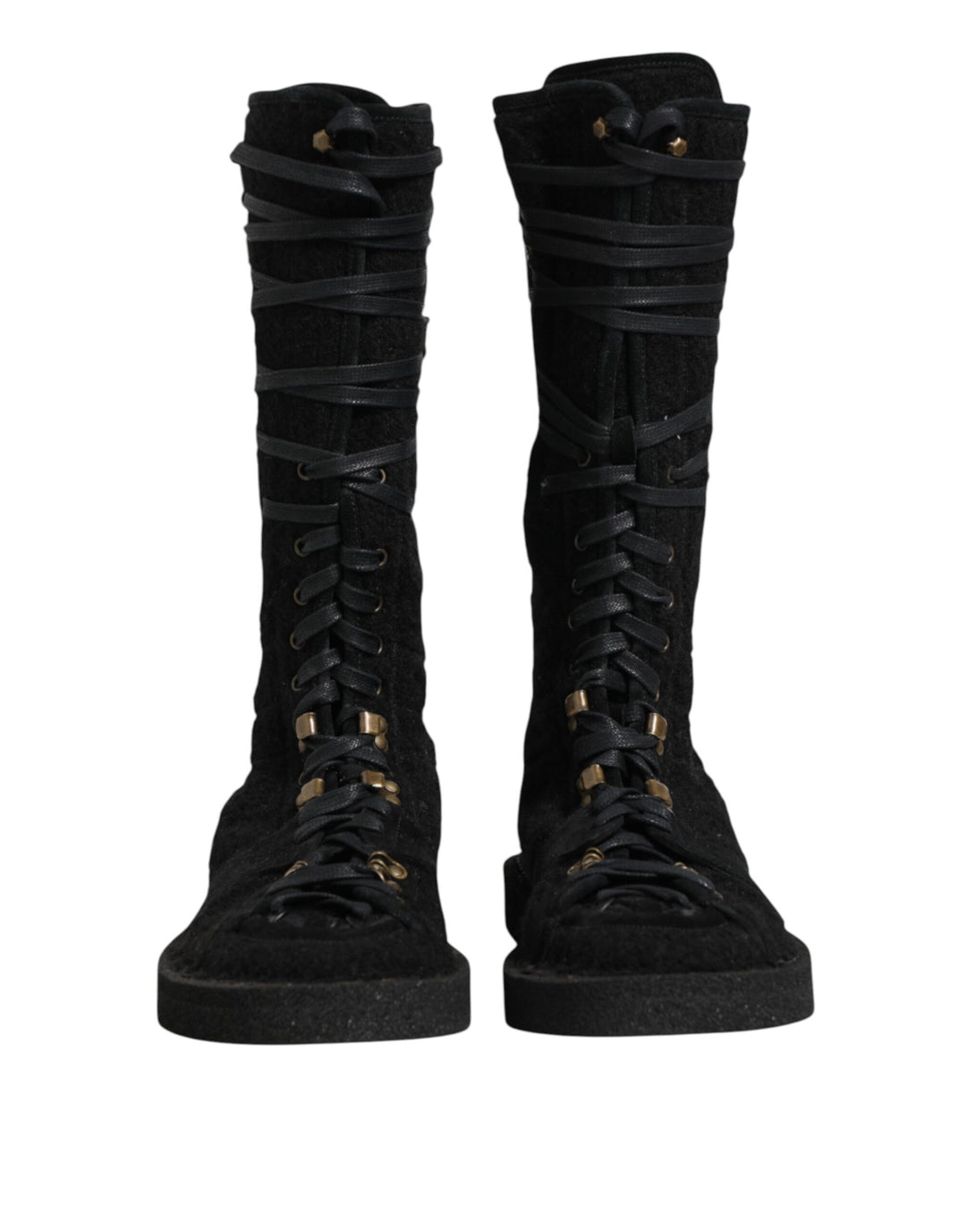 Dolce &amp; Gabbana Black Alpaca Wool Suede Mid Calf Boots Shoes