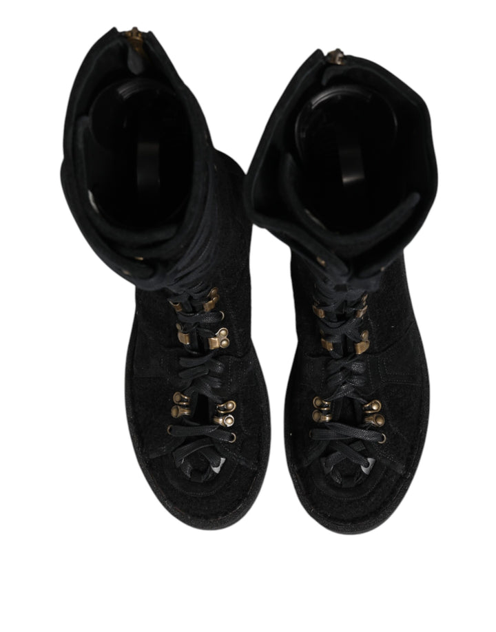 Dolce &amp; Gabbana Black Alpaca Wool Suede Mid Calf Boots Shoes