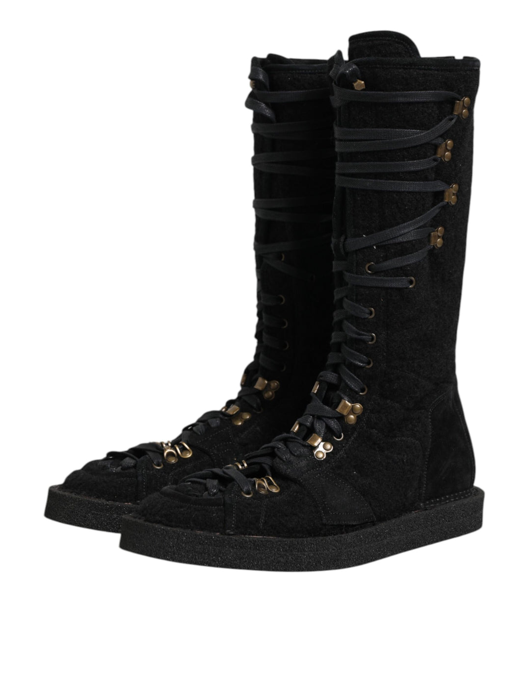 Dolce &amp; Gabbana Black Alpaca Wool Suede Mid Calf Boots Shoes