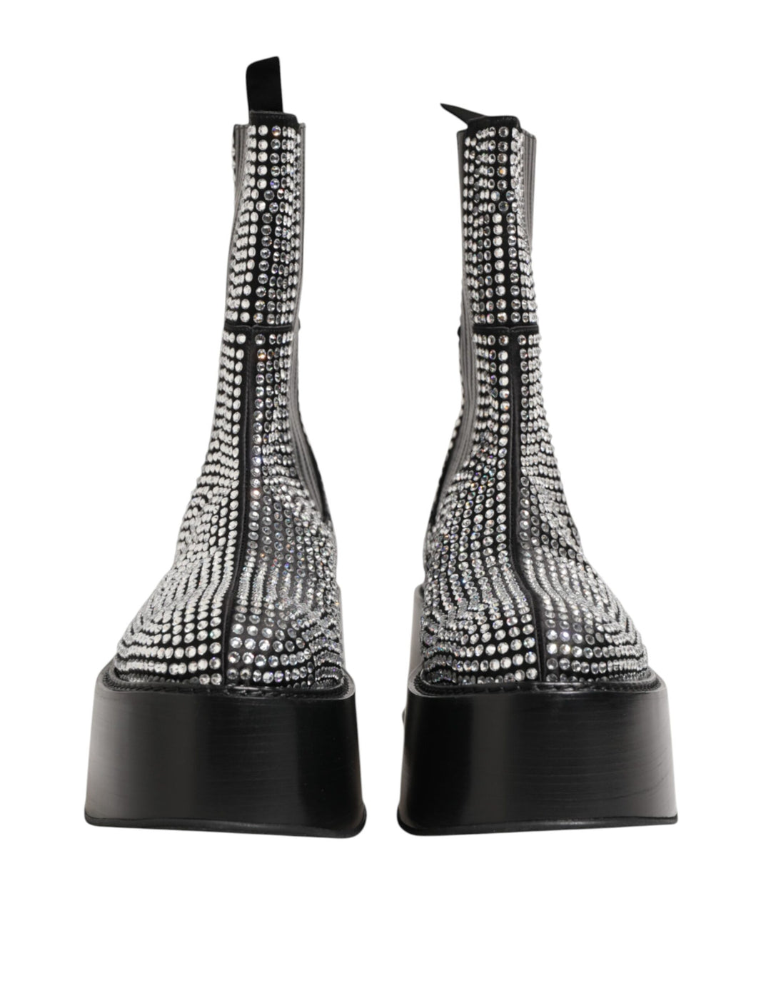 Dolce &amp; Gabbana Black Crystal Strass Mid Calf Short Boots  Shoes